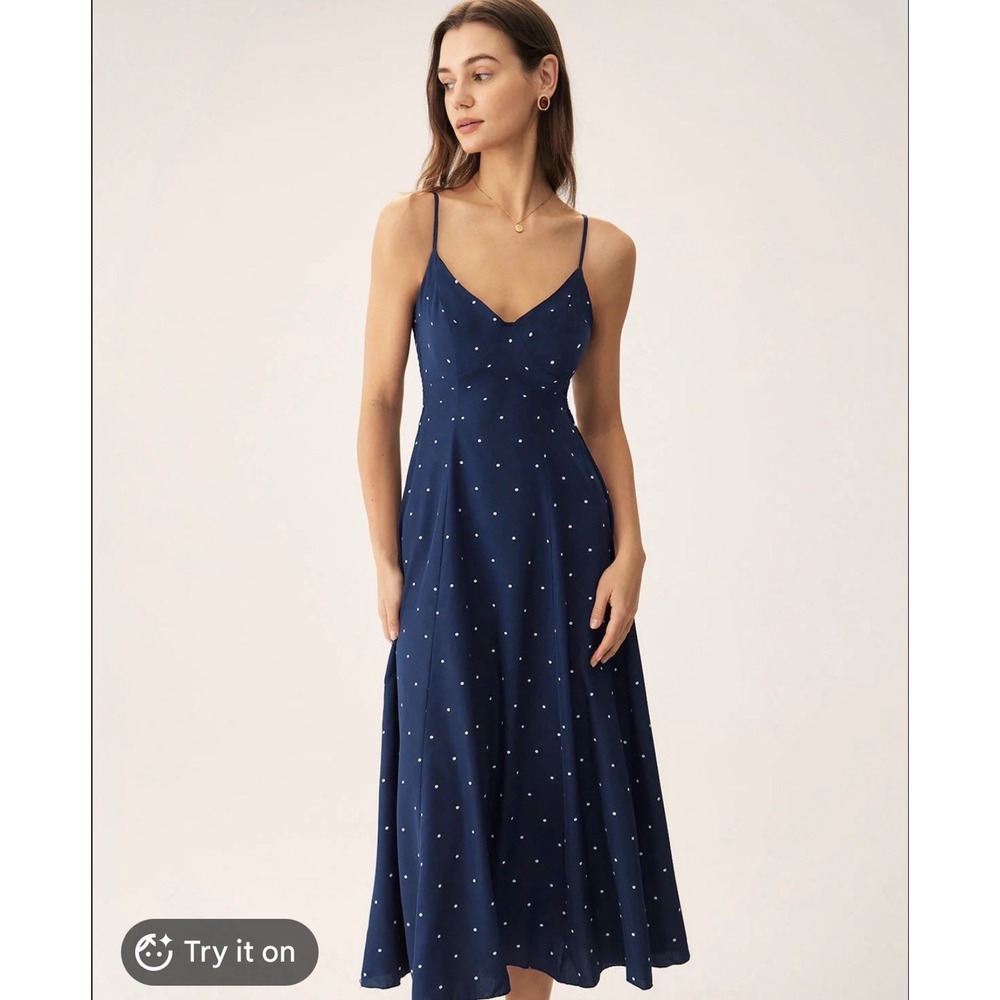 NWT Rihoas Sundress Navy/White Polka dot Sleeveless Dress Size S